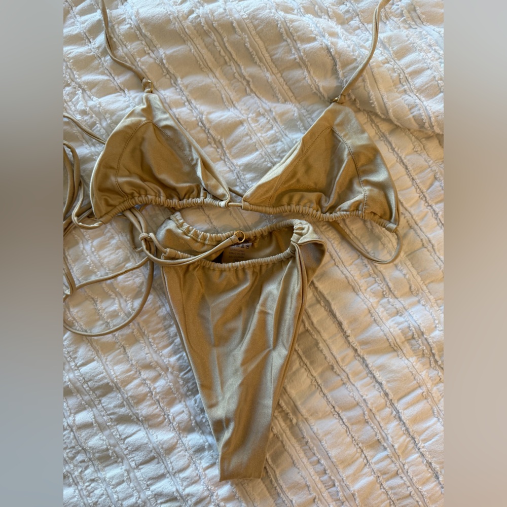 Heart of Sun Gold Wrap Bikini Top S Bottom M - Picture 2 of 6
